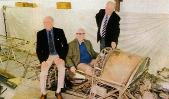 Shortly after it arrived in Britain, in the summer of 2001, three former 605 Sqn pilots who had flown R4118 were reunited.  Left to right: Peter Thompson, who died in 2004, Christopher F. “Bunny” Currant and Bob Foster.