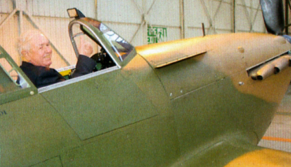 Bob Foster gives the thumbs-up from his old “office” in the Marshall’s hangar at Cambridge Airport on September 13.  In January 1943 Bob joined 54 Sqn on Spitfires at Darwin.  He shot down a Mitsubishi Dinah and at least four Betty bombers, and damaged a Zero.