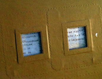 Plates in the wing stamped with details of repairs undertaken by CRO workshops, including Taylorcraft at Rearsby